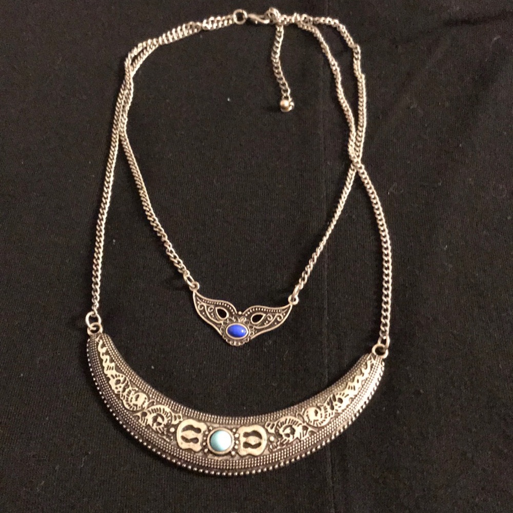 Blue and silver layered necklace